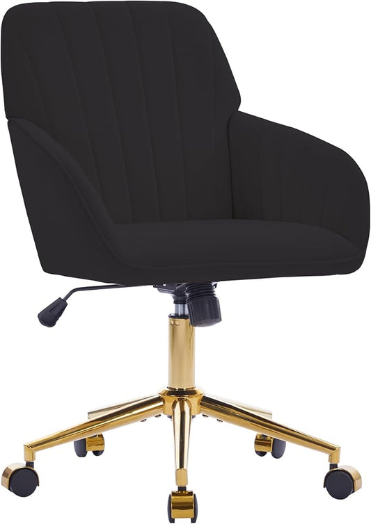 YITAI Velvet Office Desk Chair with Wheels and Gold Base,Modern Height Adjustable 360 Degree Swivel Upholstered Vanity Chairs with Arms for Living Room Bedroom, Study,Black
