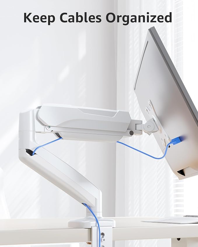 MOUNTUP Single Monitor Desk Mount Holds Screen up to 32 inch, Height Adjustable Monitor Arm, Full Motion Computer Monitors Stand with Clamp/Grommet Base, VESA Mounts Fit 4.4-17.6lbs Computer, White