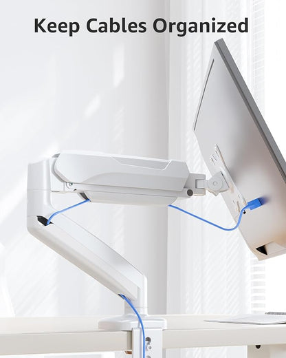 MOUNTUP Single Monitor Desk Mount Holds Screen up to 32 inch, Height Adjustable Monitor Arm, Full Motion Computer Monitors Stand with Clamp/Grommet Base, VESA Mounts Fit 4.4-17.6lbs Computer, White