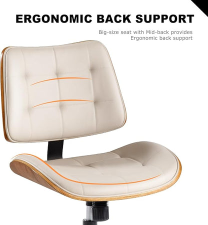 BV Armless Office Chair with Rubber Wheels, 360° Swivel Adjustable Task Chair, PU Leather Rolling Desk Chair for Home Office, Study and Conference Room, Beige