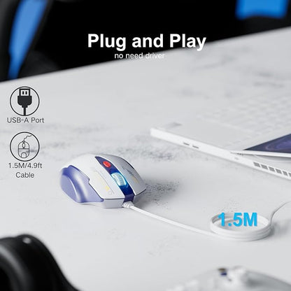 Uineer Wired Mouse, 4 Levels Adjustable DPI, 6 Programmable Buttons, Ergonomic Computer Wired Mouse for PC Laptop Computer for Office - Plug and Play (Bluewhite)