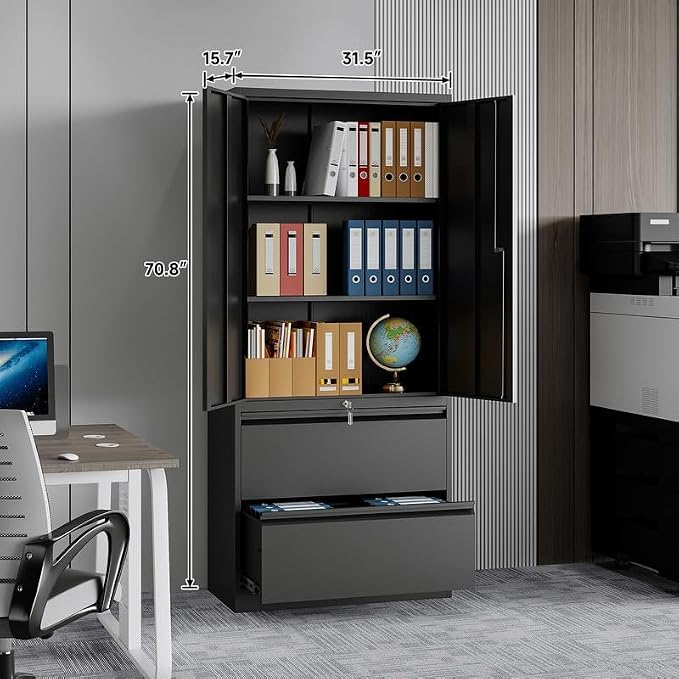 Metal File Cabinets, Lateral Filing Cabinet with 2 Drawers, 71" H File Caninet for Home Office, Office Storage Caninets with Adjustable Shelves for Letter/Legal / A4 - Assembly Required
