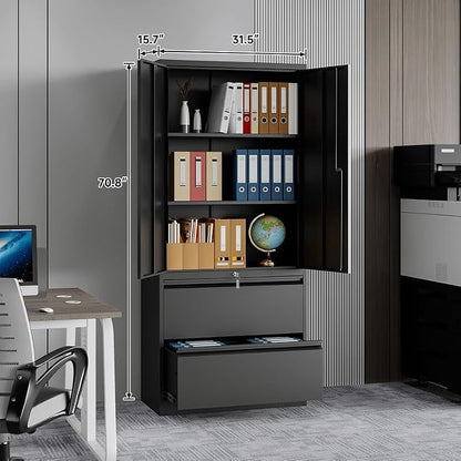Metal File Cabinets, Lateral Filing Cabinet with 2 Drawers, 71" H File Caninet for Home Office, Office Storage Caninets with Adjustable Shelves for Letter/Legal / A4 - Assembly Required