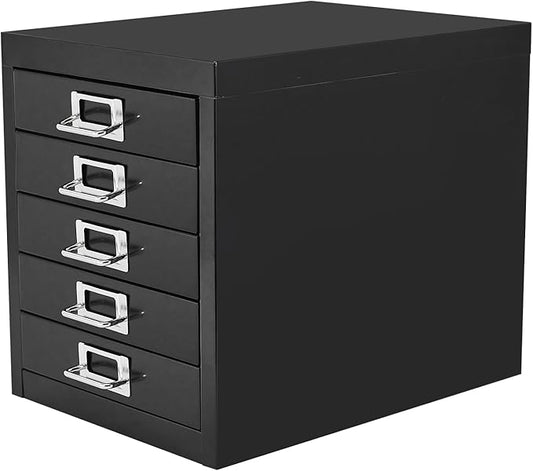 Office Storage Cabinet - File Cabinet Mini 5 Tier Metal File Organizer Document Organizer, for Home, Office, Desk (Black)