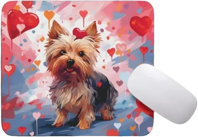 Yorkie Mouse Pad Dog with Red Hearts Pattern Non-Slip Rubber Mouse Pad Puppy in Love Mouse Pad for Home Office Work Desk Computer Desktop Laptop for Dog Lovers