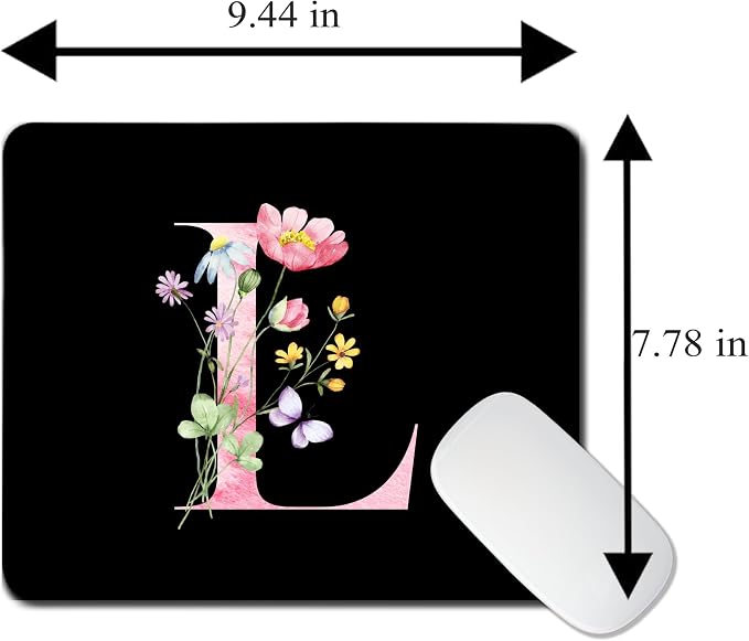 Mouse Pad Pinks Flowers Initial Letters Mousepad Desktop Laptop Computer Accessories Home Office Gaming Work Desk Computer Non-Slip Rubber Monogram Floral Alphabet A-Z mousepad (L)