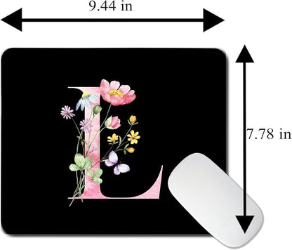 Mouse Pad Pinks Flowers Initial Letters Mousepad Desktop Laptop Computer Accessories Home Office Gaming Work Desk Computer Non-Slip Rubber Monogram Floral Alphabet A-Z mousepad (L)