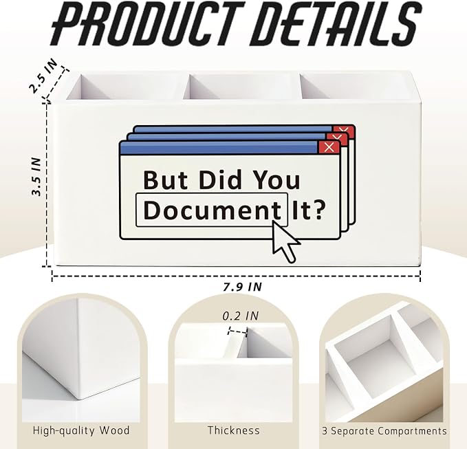 Funny Office Pen Pencil Holder for Desk, Funny HR Gifts for Women, Human Resource Gifts, But Did You Document It Wooden Box Sign Decorations for Home Office Workplace Desk Tabletop