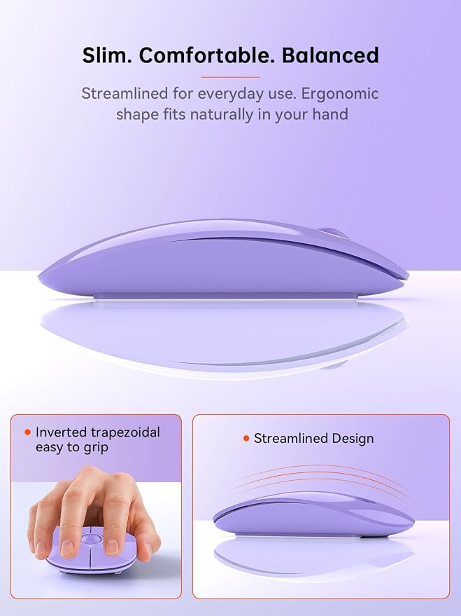 RAPIQUE Type C Wireless Mouse for USB-C Devices, Slim Silent Mouse with USB-C Receiver, 800/1200/1600 DPI, AA Battery Powered, Portable 2.4GHz Wireless Mouse for MacBook, iPad Pro, Laptop – Purple