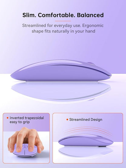 RAPIQUE Type C Wireless Mouse for USB-C Devices, Slim Silent Mouse with USB-C Receiver, 800/1200/1600 DPI, AA Battery Powered, Portable 2.4GHz Wireless Mouse for MacBook, iPad Pro, Laptop – Purple
