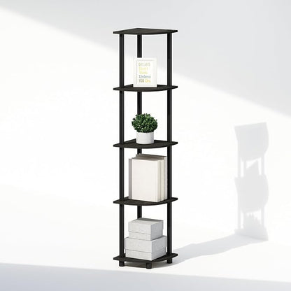 Furinno Turn-N-Tube Storage Shelves, 5-Tier Book Shelf, Corner Shelf, Toolless Open Shelves, for Organization and Storage, Living Room, Home Office, Hallway, Bedroom, Espresso