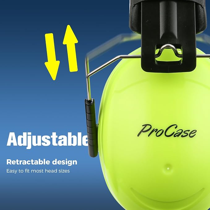 ProCase NRR 32dB Noise Reduction Ear Muffs for Adults & Kids, Hearing Protection for Shooting, Gun Range, Mowing, Construction & Autism Sensory Support, Foldable Safety Earmuffs –Neonyellow