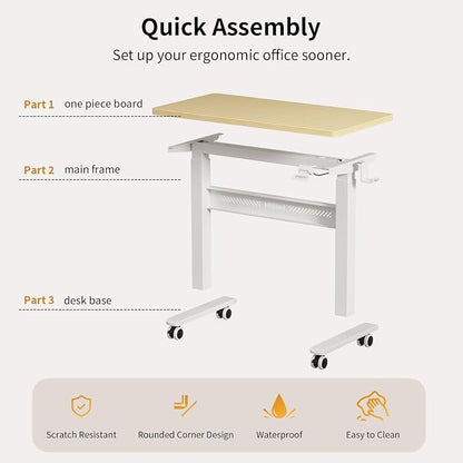 WALKINGDESK Mobile Walking Pad Desk with Wheels, Pneumatic Small Rolling Standing Desk Riser Height Adjustable (28-43.7") for Treadmill, Portable Computer Table for Home Office, Oak