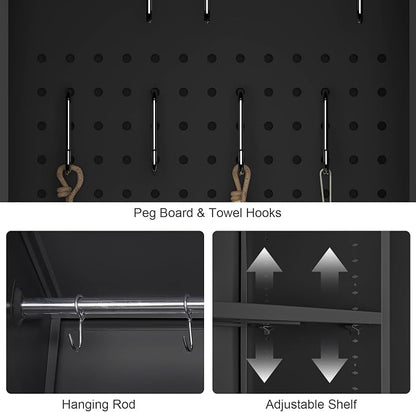 GREATMEET Metal Garage Storage Cabinet, 73" H Broom Closet Storage Cabinet, Locking Utility Cabinet with Doors and Shelves for Garage, Home, Black