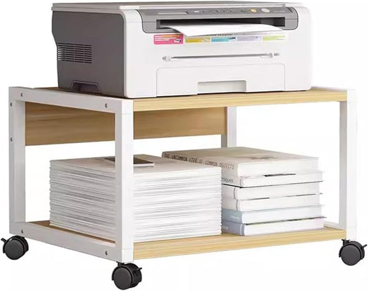 2 Tiers Rolling Under Desk Printer Stand,Office Movable Printer Desk with 4 Wheels & Lock Mechanism,Heavy Duty Storage Rack for Office and Home(Internal Height 15cm(5.9in), Natural)