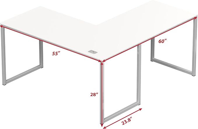 SHW Mission 55 x 60 Inches L-Shape Home Office Computer Desk, White