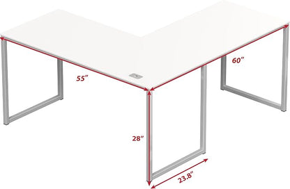 SHW Mission 55 x 60 Inches L-Shape Home Office Computer Desk, White