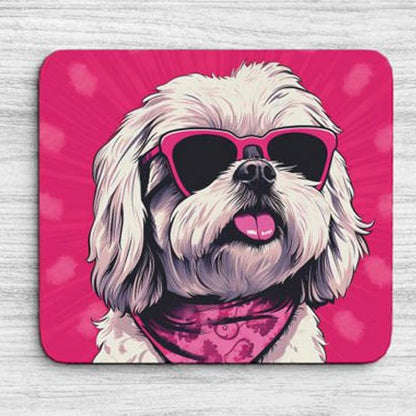 Pink Mousepad Glamour Dog Shih Tzu Mouse Pad for Home Office Gaming Working Desk Computer Desktop Accessories Non-Slip Rubber Mousepad for Dog Lovers