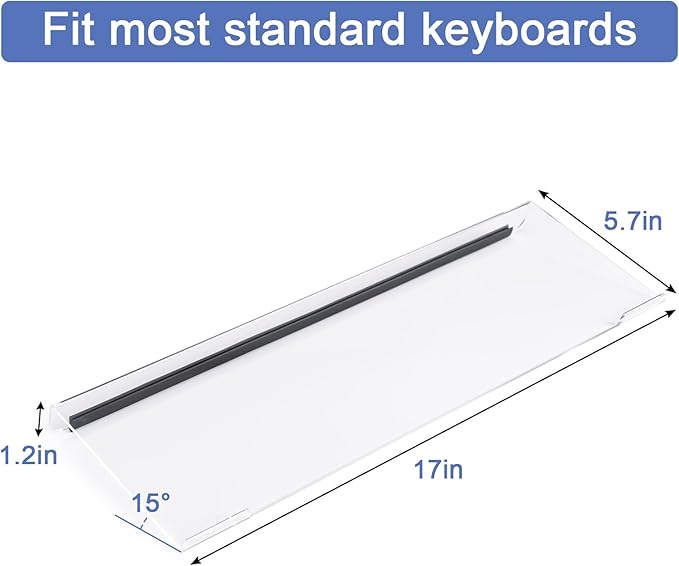 BOOMIBOO Clear Acrylic Tilted Computer Keyboard Holder for Ergonomic Typing, Keyboard Stand with Silicone Anti-Slip Strip, 17 x 5.7 Inch Keyboard Tray for Office Desk, Home, School | Keyboard Stand with Silicone Anti-Slip Strip, 17 x 5.7 Inch Keyboard ...