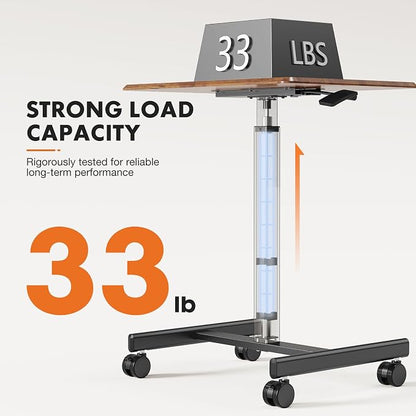 Sweetcrispy Mobile Rolling Desk with Lockable Wheels, Small Standing Laptop Desks, Sit Stand Adjustable Height Table Portable, Computer Workstations for Home Office, Brown