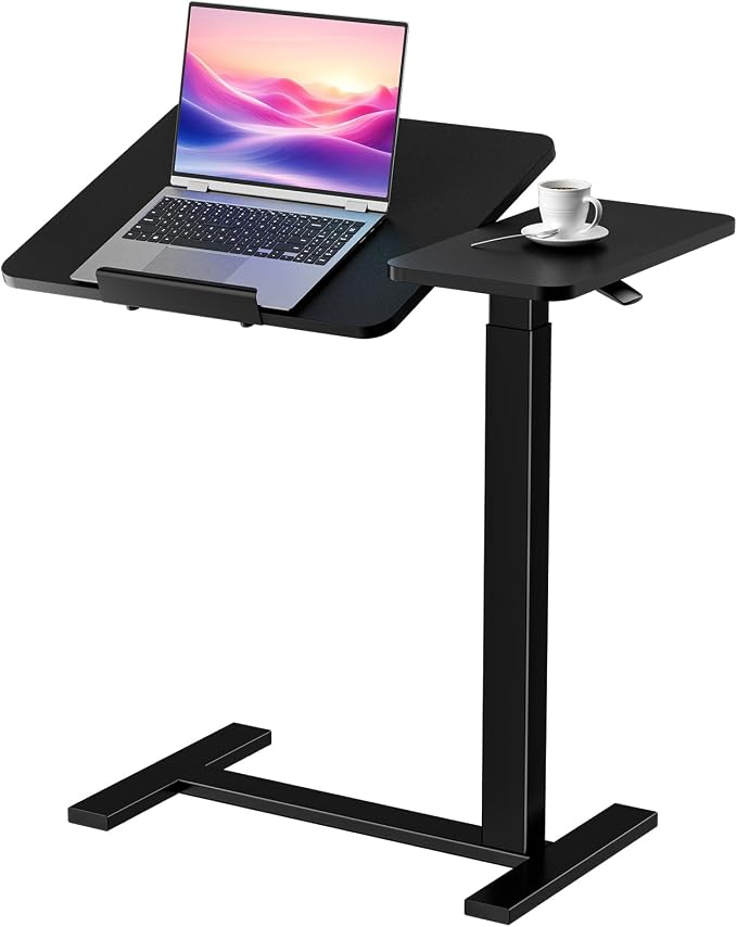 Small Standing Desk Rolling Table Adjustable Height, Laptop Mobile Stand with Wheels, Portable Computer Workstation with Tiltable Desktop for Teacher Classroom Home Office, Black