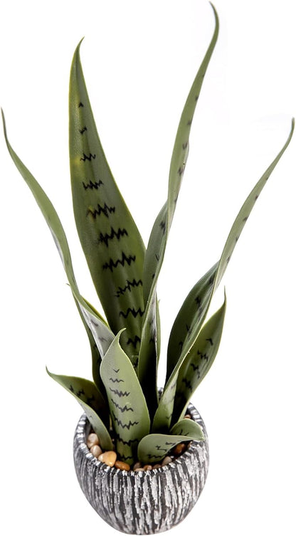 AlphaAcc 16'' Artificial Snake Plant Potted Real Looking Faux Sansevieria with Variegated Green Sword Leaves Fake Plant in Terracotta Ribbed Ceramic Pot for Home Office Desk Indoor Decor
