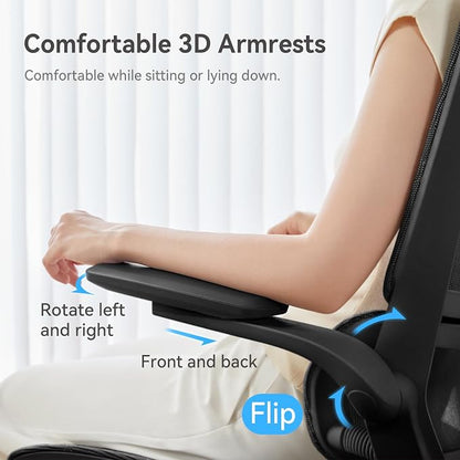 SIHOO M59AS Ergonomic Office Chair, Desk Chair with 3D Flip-up Armrests, Computer Chair with Dual Back Design and Adaptive Dynamic Lumbar Support Black