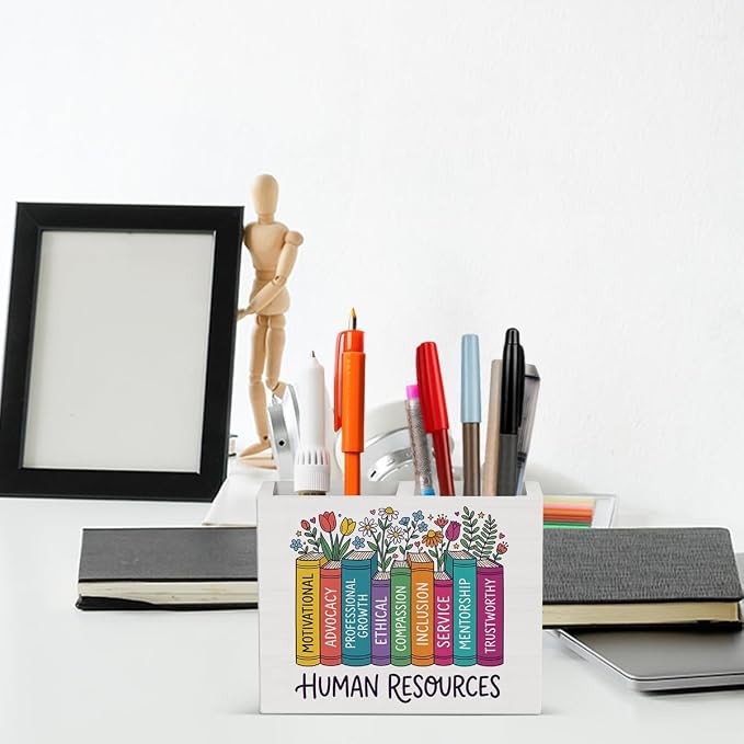 Human Resources Office Decor HR Office Decoration Human Resources Modern Floral Design Gifts for Women Wooden Pencil Holder, Law School Students Graduation Gifts Desk Decor