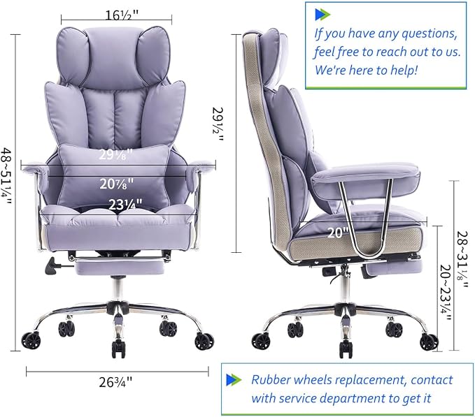 Efomao Big and Tall Office Chair 440LBS, Purple Heavy Duty Executive Chair with Footrest, Ergonomic Desk Chair for Home Office, Wide Computer Chair | 400lbs support, 135° recline, dual-layer foam cushion, 23.5" seat & footrest. BIFMA