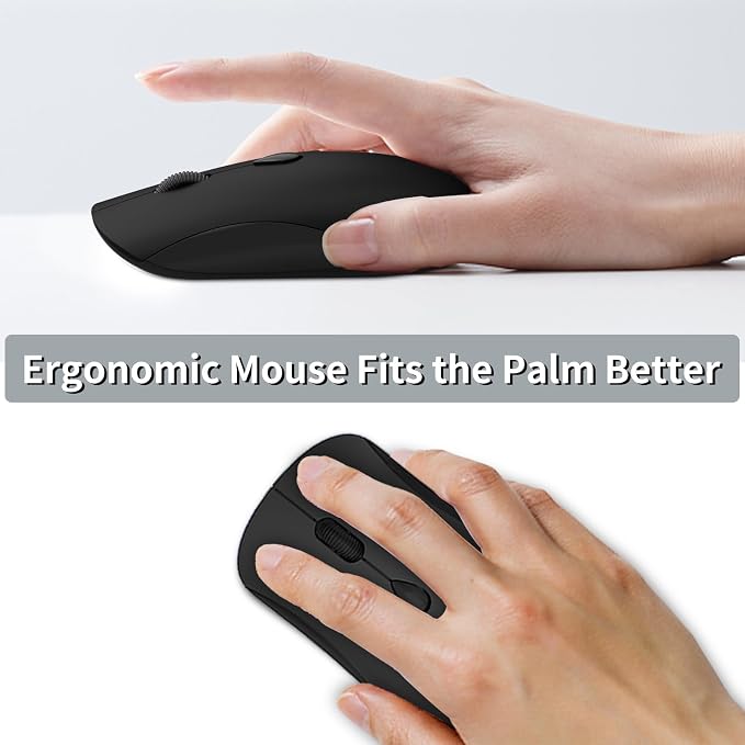 Wireless Mouse for Chromebook, Laptop, PC, MacBook, Slim Portable Optical Computer Mouse with USB Mini Receiver, Quiet Click, 2400 DPI, 2.4GHz Cordless Silent Travel Mobile mice - Black