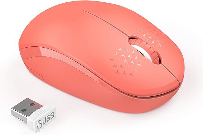 seenda Wireless Mouse, 2.4G Noiseless Mouse with USB Receiver Portable Computer Mice for PC, Tablet, Laptop, Notebook - Living Coral