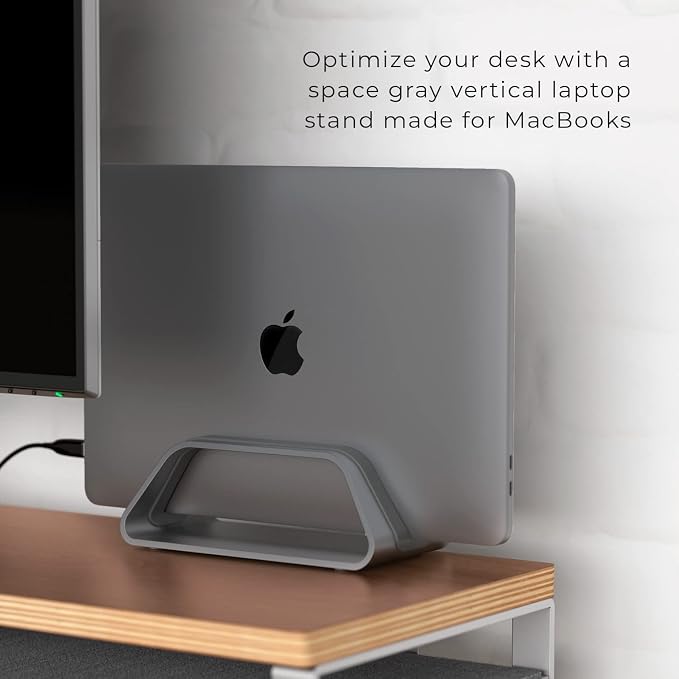 HumanCentric Vertical Laptop Stand Compatible with MacBook Pro and MacBook Air, Holder for Personal Computer Desk Stand, Aluminium, Exchangeable Inserts to Fit Different Device Models, Space Grey