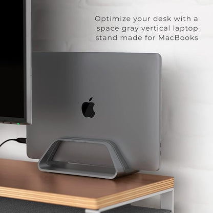 HumanCentric Vertical Laptop Stand Compatible with MacBook Pro and MacBook Air, Holder for Personal Computer Desk Stand, Aluminium, Exchangeable Inserts to Fit Different Device Models, Space Grey