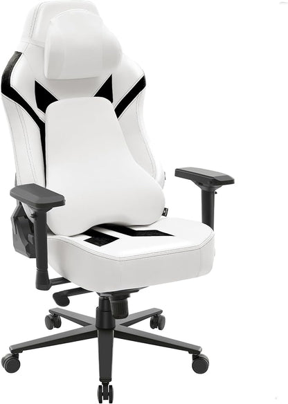 Ergonomic Gaming Chair, Wyrdforging Computer Desk Chairs, 4D Armrests, High Back Office Chair With Headrest & Lumbar Pillow, Tilt Rocker Recliner, Heavy-Duty Base, White PU Leather & Black Suede Combo