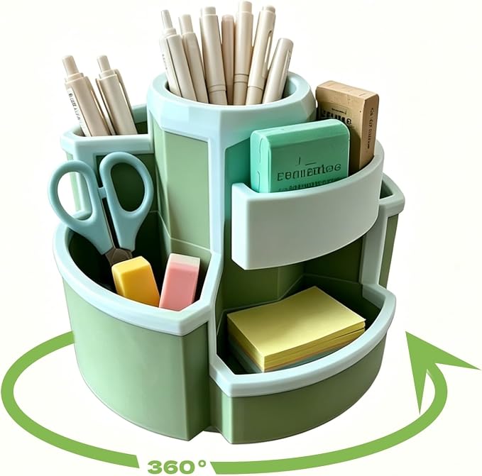 Pencil Holder for Desk Rotating Pen Organizers Green Small Desktop Organizer Desk Storage Caddy Ideal for Office, Home, School,Classroom (Blue & Green)