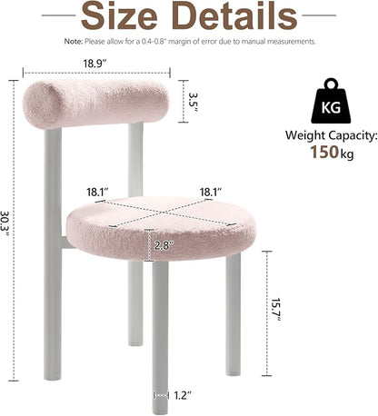 Cute Small Armless Desk Chair, Ergonomic Comfy Vanity Chairs Lumbar Support with Back for Makeup, Teddy Fabric Computer Desk Chair for Home, Bedroom, Vanity, Teens, Adults