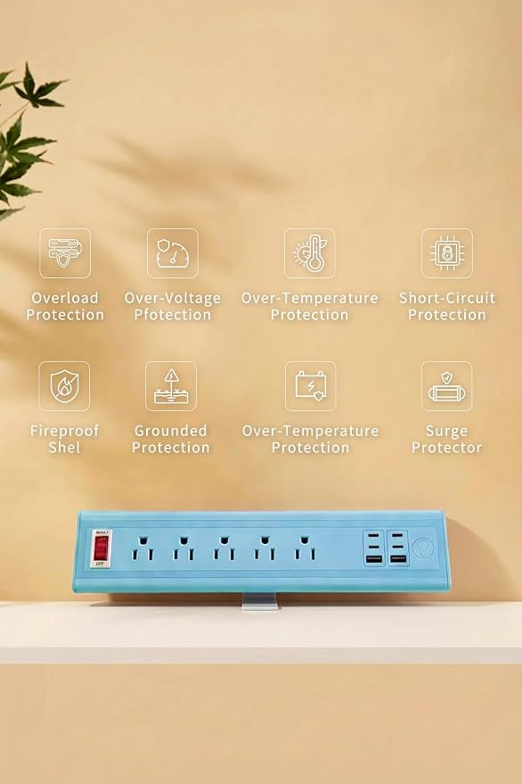 Desk Clamp Power Strip with Nightlight, 40W Fast Charging, 10FT Extension Cord, 4x20W USB-C & 2 USB Ports, 5 AC Outlets, Fits 1.69-Inch Table Edges