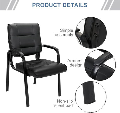 ZenStyle Set of 2 Office Reception Guest Chair No Wheels, Executive Side Chair with Bonded Leather and Black Metal Frame for Waiting Room, Conference Room, Reception Meeting, Lobby
