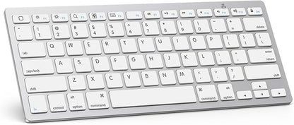 OMOTON Ultra-Slim Bluetooth Keyboard for iPad 11th/10th/9th/8th/7th, iPad Pro/Air/Mini and iPhone Series, Wireless iOS Keyboard with 12 Multimedia Keys for Office, Home, Travel, School, White