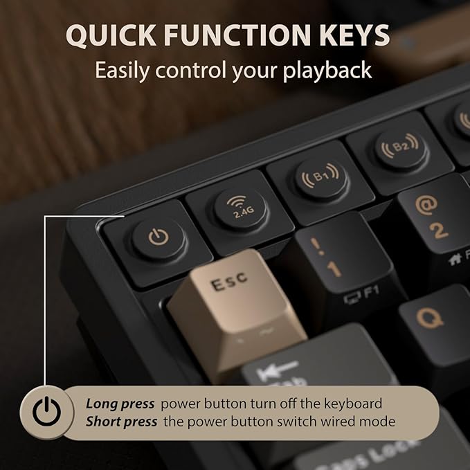 RK ROYAL KLUDGE M65 Wireless Gaming Keyboard with Volume Knob, 60% Hot Swappable Mechanical Keyboard 2.4G/BT/USB-C, Gasket Mount, Battery Display, PBT Keycaps, Hot-Swappable Cream Switch, Black