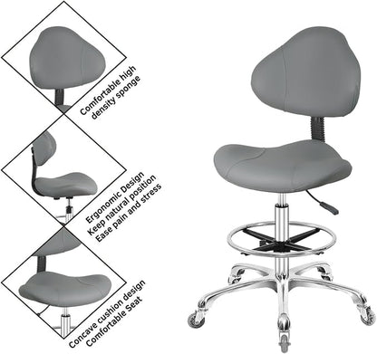 Rolling Swivel Drafting Chair Adjustable Heavy Duty (400lbs) Lumbar Support Task Chair for Home Desk Studio Design Lab(Grey)