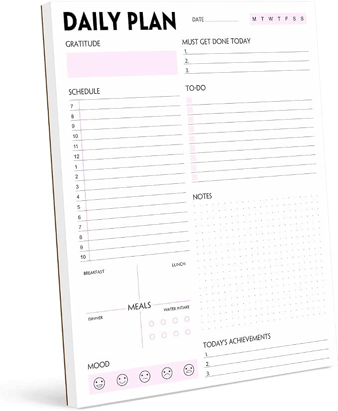 Daily Planner Notepad - Tear-Off Daily Planning Pad, Organizer with To Do Lists, Schedule, Appointment, Productivity Tracker, 50 Undated Sheets, 8.5 x 11 in