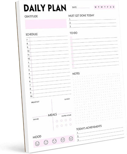 Daily Planner Notepad - Tear-Off Daily Planning Pad, Organizer with To Do Lists, Schedule, Appointment, Productivity Tracker, 50 Undated Sheets, 8.5 x 11 in