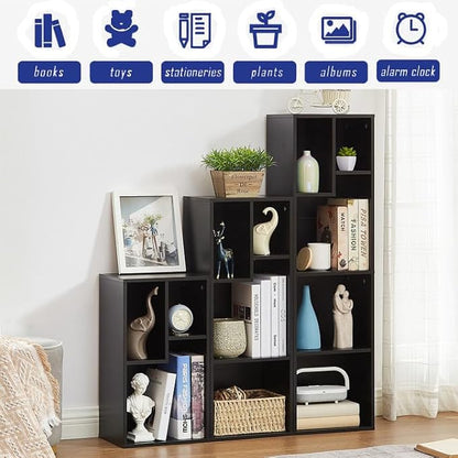 VECELO 5 Cube Modern Bookcases, 3 Tier Bookshelves,31 Inch High Cubby Storage Organizer，Shelf Hight Up to 12.8 Inches Suit for Most Books,Vertical or Horizontal Use Available,Vintage Black