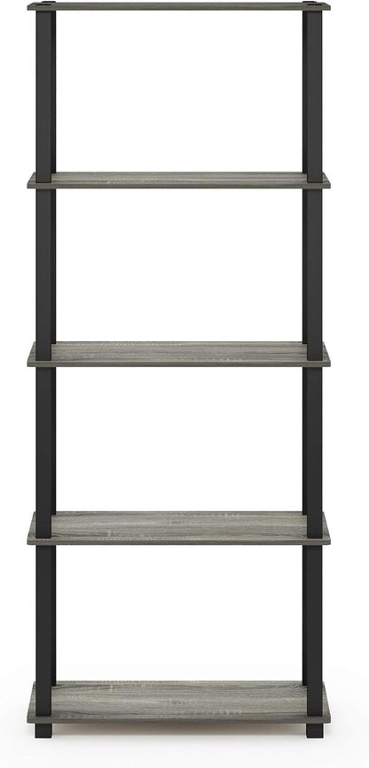 Furinno TURN-S-TUBE Book Shelf, 5-Tier Toolless Storage Shelves with Square Tubes, Shelving Unit for Organization and Storage for Living Room, Home Office, French Oak