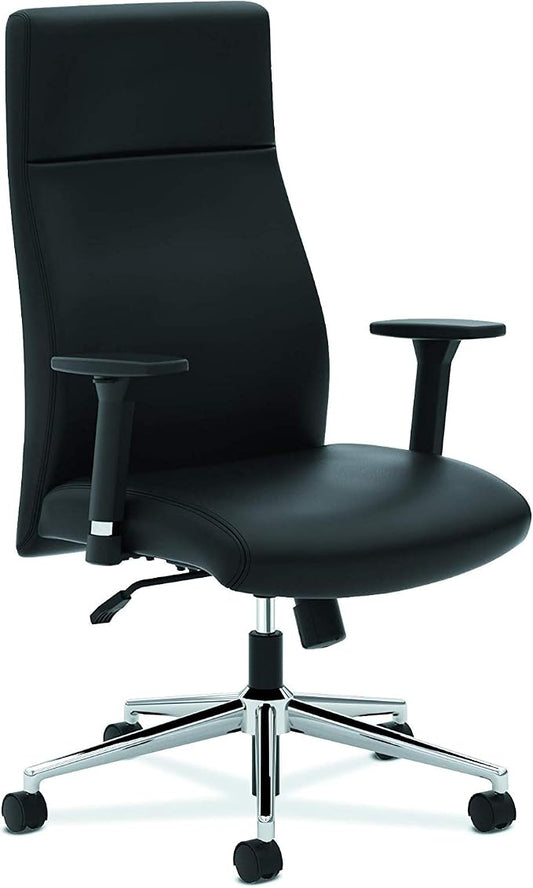 HON basyx Executive Leather Chair - High-Back Office Chair for Computer Desk, Black (HVL108)