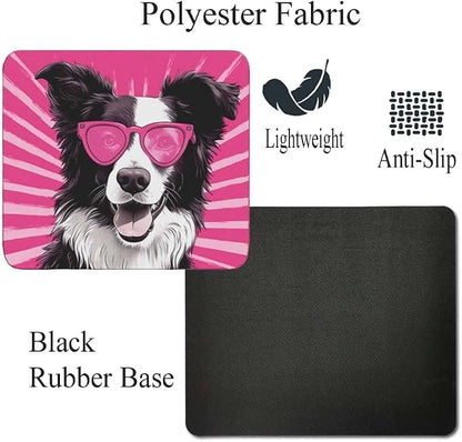 Pink Mousepad Glamour Dog Border Collie Mouse Pad for Home Office Gaming Working Desk Computer Desktop Accessories Non-Slip Rubber Mousepad for Dog Lovers
