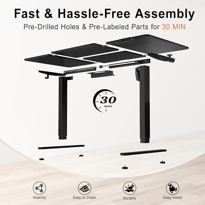 Electric Standing Desk, 60x28 Inches Height Adjustable Sit Stand up Desk with 3 Memory Presets & Child Lock, Quiet Motor, Heavy Duty Steel Frame, for Large Computer Workstation, Black