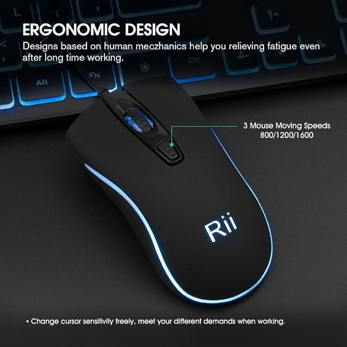 Rii Three Colors Backlit Keyboard and Mouse, Wired Keyboard and Mouse Combo, USB Keyboard and Mouse Set,Quiet Input Gaming Keyboard,Optical RGB Mouse for School,Office,Business and Gaming