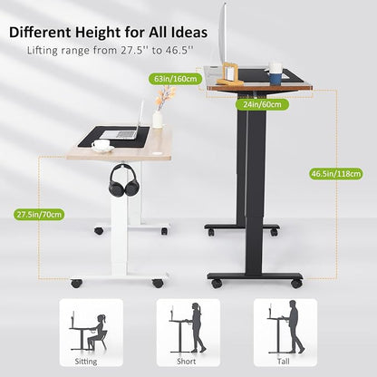 farexon arexon Electric Standing Desk 63 x 24In with Power Outlets, Rolling Stand up Desk with Oversized Mouse Pad, 2 USB Ports & 3 Power Outlets, 4 Casters, 4 Preset Heights Easy to Set（Black